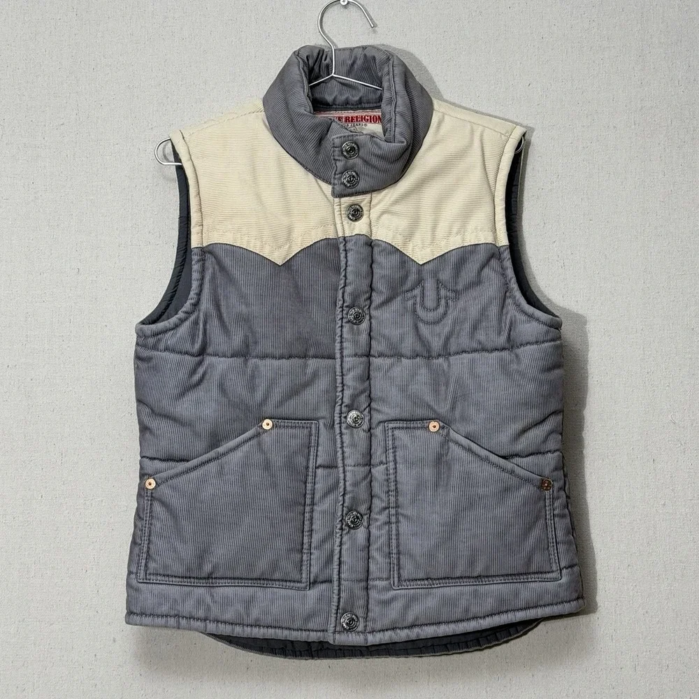 True‎ Religion Carter Vest Jacket Logo two tone Corduroy Men's L western